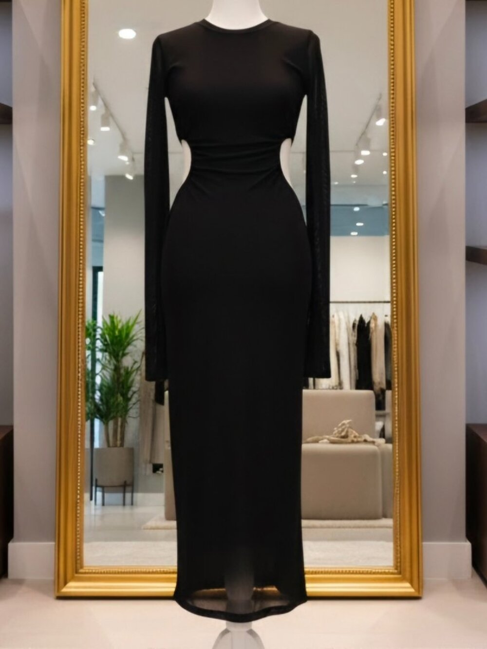 Bar III Women’s Black Mesh Overlay Cutout Dress Size Small
